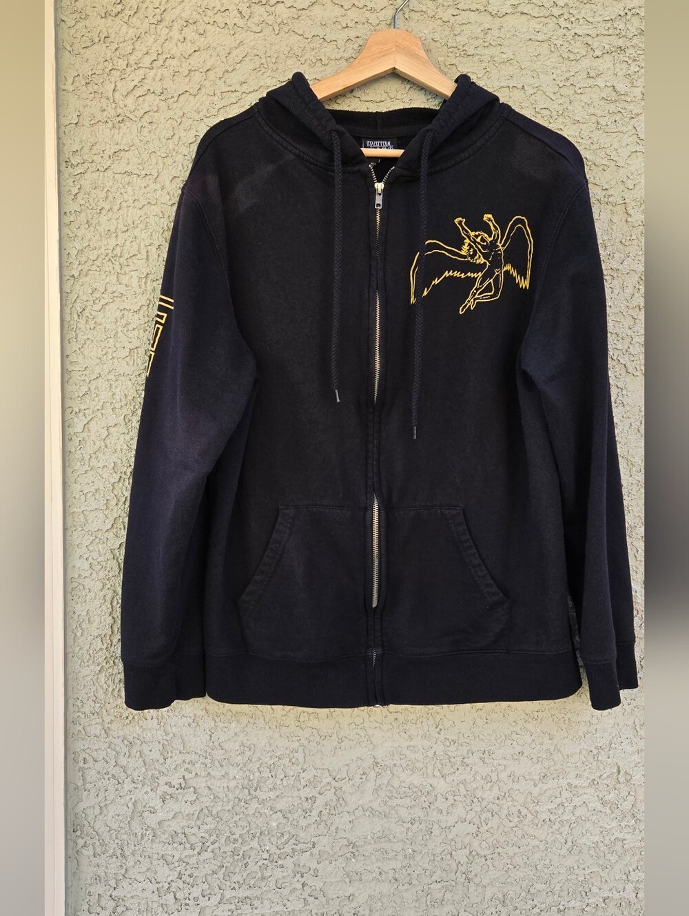 Led Zeplin Black Zip-Up Hoodie with Gold Winged Graphic